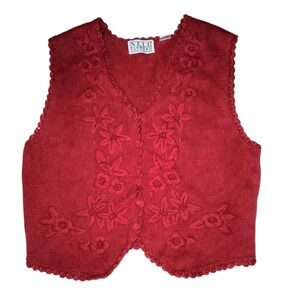 Nell Flowers Festive Grandma Floral Embroidered Button Up Sweater Vest, M